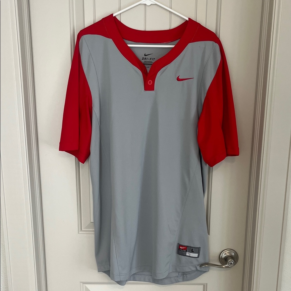 Nike Men's Red and Gray Athletic Jersey
